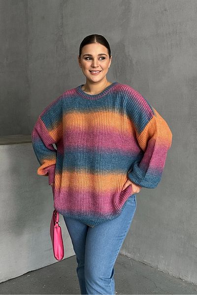 Stil Diva Plus Size Long Sleeve Crew Neck Color Block Knitwear Sweater Dg-09