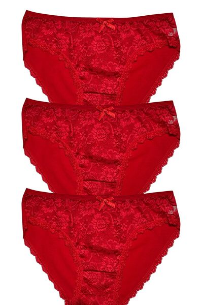 Gizli Butik Red Set of 3 Cotton Lace Bikini Panties