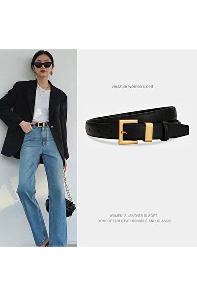 LA'FESTİN Hakiki Deri Gold Toka Kadın Kemeri Pantolon Kemeri, Gömlek Kemeri