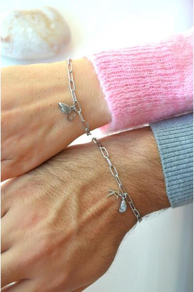 Sacce Scarves&Accessories سوار للزوجين وسوار مزدوج - سوار من الفولاذ مع سلسلة...