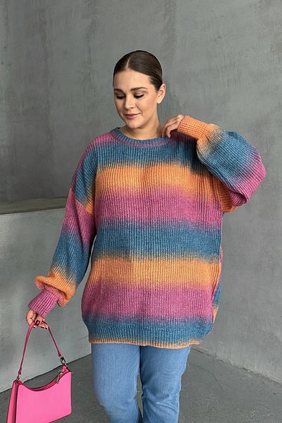 Stil Diva Plus Size Long Sleeve Crew Neck Color Block Knitwear Sweater Dg-09