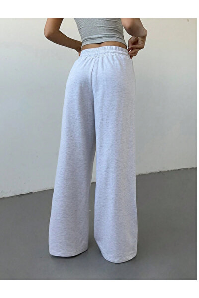 CAONNES Kadın Gri Baggy Büyük Beden Bol Kesim Esnek Rahat Kumaş Eşofman Altı Pantolon Altı Tessettür kjn5