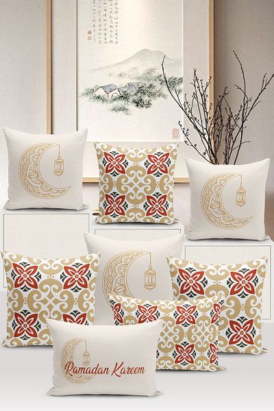 Bertille Home Seria Ramadan - Set de 8 huse de pernă imprimate digital
