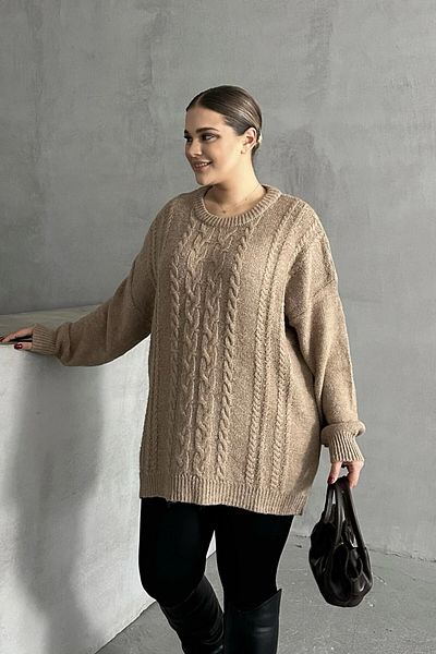 Stil Diva Long Sleeve Crew Neck Plus Size Knitwear Sweater - Dg-05