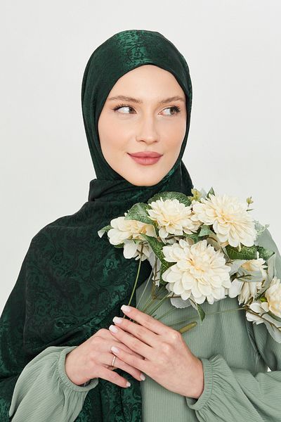Scarf Σάλι Bohemian Jacquard - Emerald Black Gi Shine
