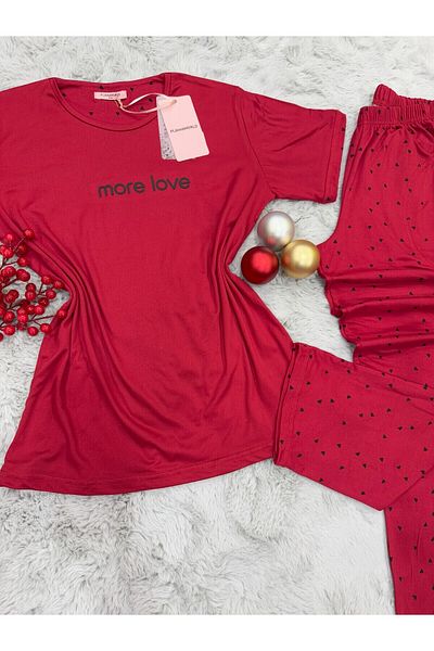 pijamaworld New Season Milan Fabric Short Sleeve Short Sleeve Long Pajama Set