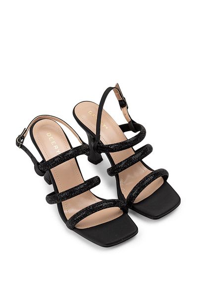 Deery Black Heeled Stone Evening Dress Women's Shoes