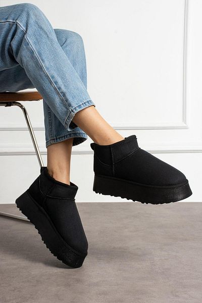 ShoeTek Lelnon Women's Boots with Sheepskin Thick Soles Black Suede