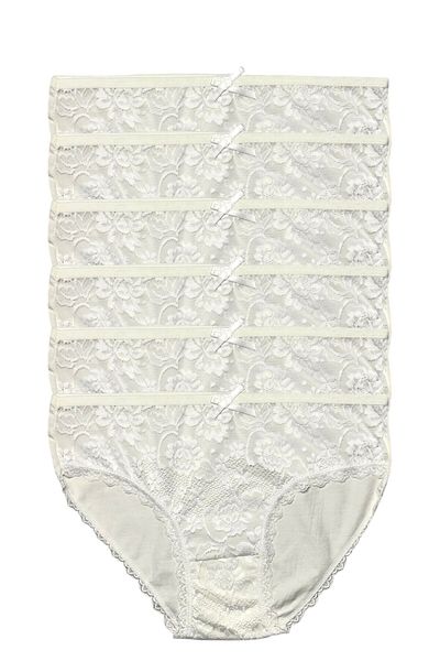 Gizli Butik Set de 6 chiloți bikini pentru femei din bumbac din dantelă de culoare ecru