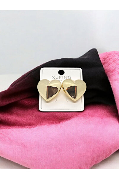 XUPING JEWELRY Xuping Jewelery 14K Altın Rengi Bombeli Kalpli  Küpeler- 14 Ayar Rengi