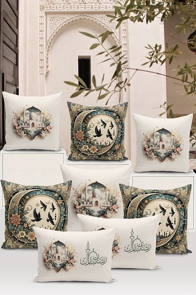 Bertille Home Seria Ramadan - Set de 8 huse de pernă imprimate digital