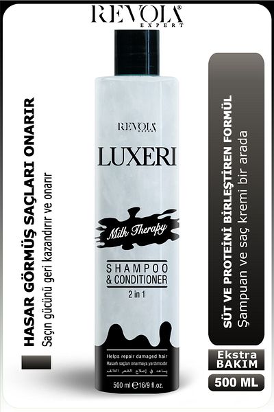 REVOLA EXPERT Luxeri Milk Therapy Shampoo & Conditioner 2 in 1 - Repairing Treatment for Damaged Hair 500 ml