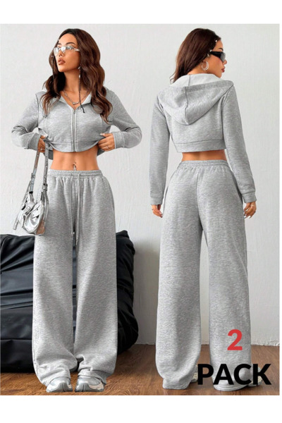 CAONNES 2-Piece Women's Gray Baggy Plus Size Loose Fitting Stretchy Comfortab...