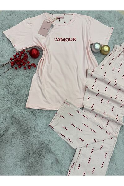 pijamaworld New Season Milan Fabric Short Sleeve Short Sleeve Long Pajama Set