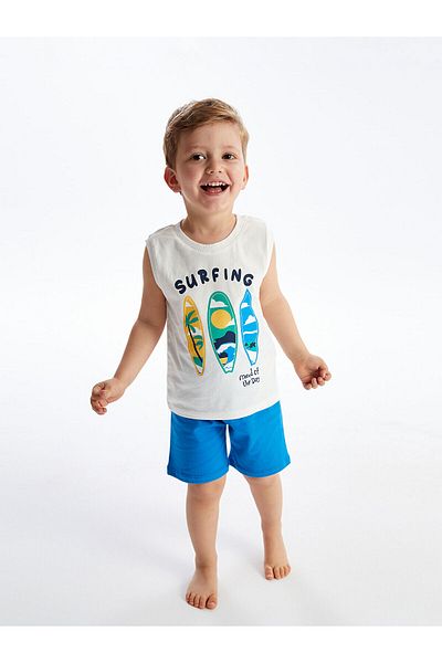 LC Waikiki Crew Neck Printed Baby Boy Undershirt and Shorts Set of 2