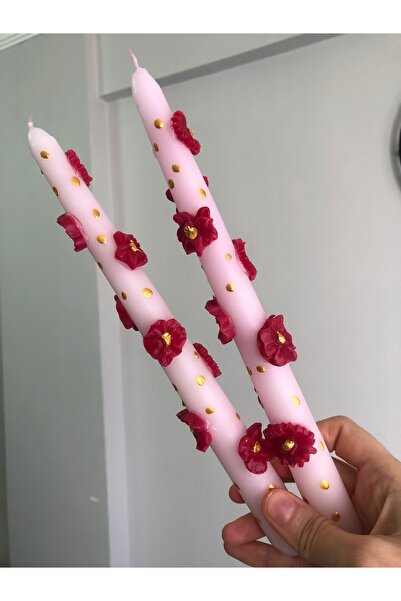 Elif Design Kırmızı çiçek detaylı kabartmalı şamdan mumu (1 Adet)