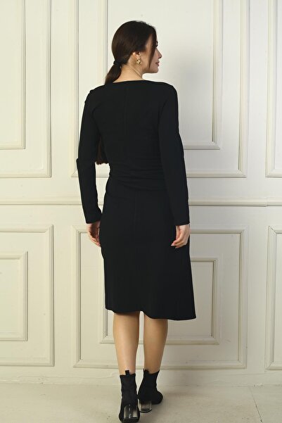 By Saygı Women's Double Breasted Lapel Side Knotted Midi Dress