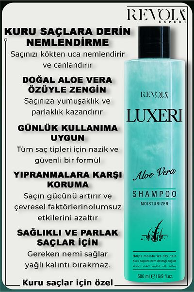 REVOLA EXPERT Luxeri Aloe Vera Shampoo - 500 ml Natural Vitality and Deep Moisturizing Para