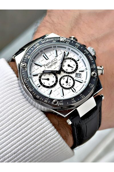 Ferrucci Function Function Black Color 3 Atm Waterproof Leather Cord Men's Wristwatch