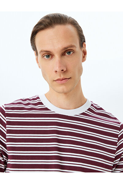 Koton Men's Burgundy Striped T-Shirt