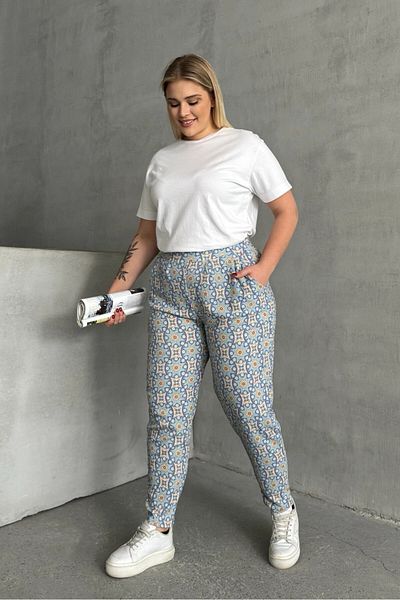 Stil Diva Pantaloni cu buzunare cu model, talie și picior elastic 303490