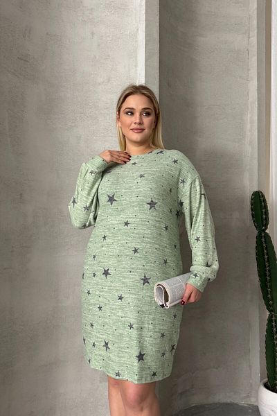 Stil Diva Plus Size Long Sleeve Crew Neck Star Print Stretchy Dress 84-158