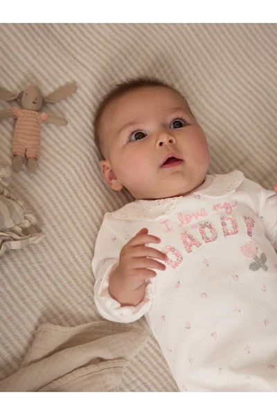 Next Baby 100% Organic Cotton Ecru Floral Print Single Dad Jumpsuit Alye18346