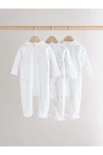 Next Baby طقم أكياس نوم مكونة من 3 قطع من القطن العضوي بنسبة 100% مطرزة على شكل دمية دب ALYE19703