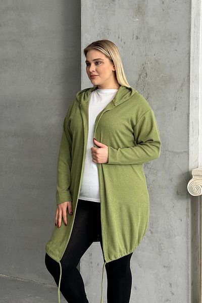 Stil Diva Plus Size Long Sleeve Hooded Front Closure Corduroy Cardigan 74-136