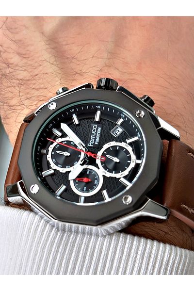 Ferrucci Function Function Brown Color 3 Atm Waterproof Leather Cord Men's Wristwatch