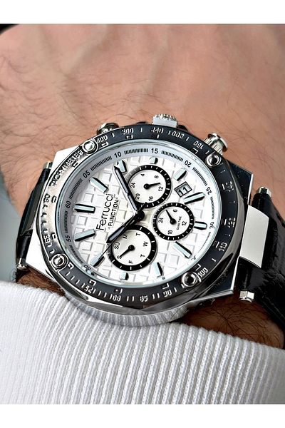 Ferrucci Function Function Black Color 3 Atm Waterproof Leather Cord Men's Wristwatch