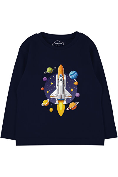 Mavipink Erkek Çocuk Uzay Mekiği Pamuklu Uzun Kollu T-Shirt