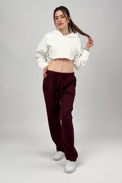 Betimoda Burgundy Women's Tracksuit Pajama Bottoms - Soft Texture, Cotton, Elastic Waist, and Loose Leg Oversize