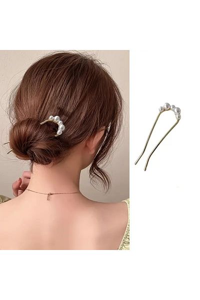 Eva Flore U-Shaped Hairpin with Pearls, Bridal Hair Accessory Bun Hairpin