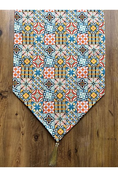 HALFART Μοτίβο πλακιδίων Duck Linen Runner και Σετ 6 τεμαχίων Cream Supla