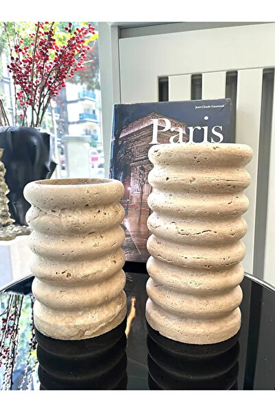 ege gross Dekoratif Traverten 2li Mermer Vazo