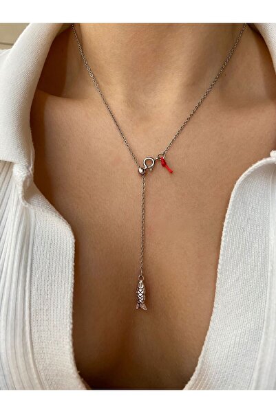 Arsaley Collection Gümüş Balık Charm Dekolte Çelik Asansör Kolye