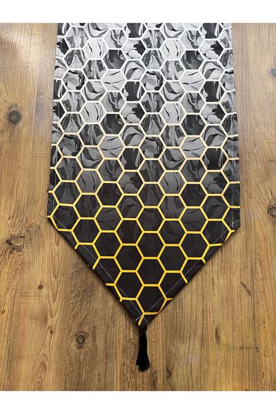 HALFART Modern Hexagonal Grey-Black Duck Linen Waterproof Dirt-Repellent Runner