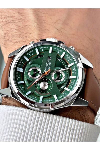 Ferrucci Men's Wristwatch - Brown, 3 Atm Waterproof, Leather Cord, Functions Active