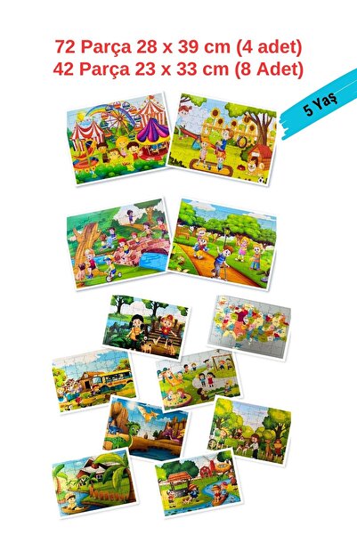 Yıldız Kardeşler 4 Adet 72 Parça Puzzle + 8 Adet 42 Parça Puzzle, 12 Puzzle S...