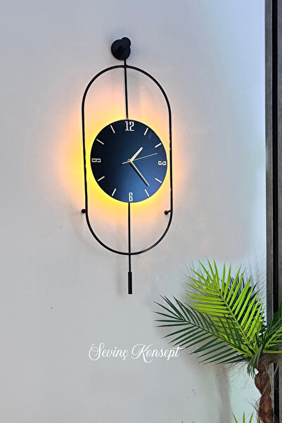 SEVİNÇ KONSEPT LED'li Nero Serenity Siyah Orta Boy Modern Dekoratif Metal Duvar Saati