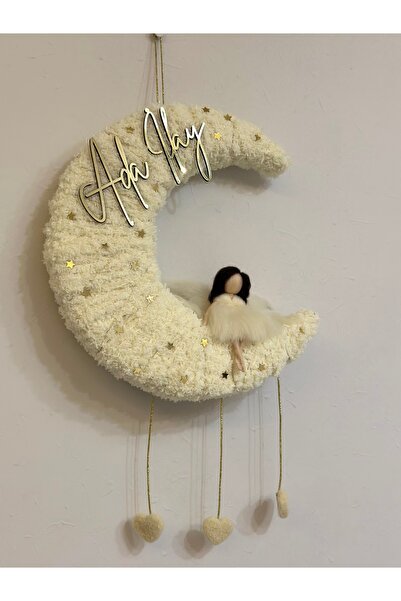 KRVTASARIM Ledli Peri Bebekli Ayda Oturan Kız Bebek Kapı Süsü