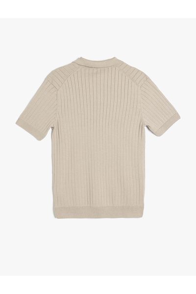 Koton Polo neck cotton textured short sleeve knitwear sweater.