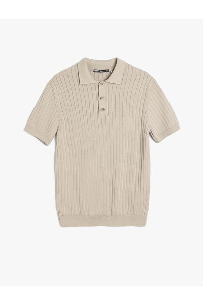 Koton Polo neck cotton textured short sleeve knitwear sweater.