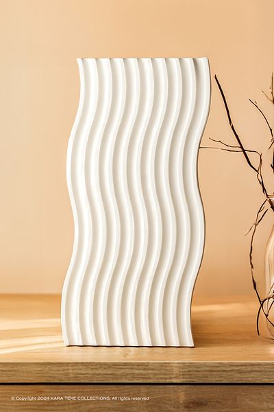 KARA TEKE COLLECTIONS Organizer, Decorative Concrete Presentation Tray – Wavy Lines, Souvenir Beige - Off White