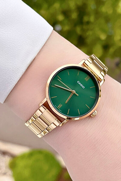 Casio Kadranı Yeşil Kordonu Gold Renk Kadın Kol Saati