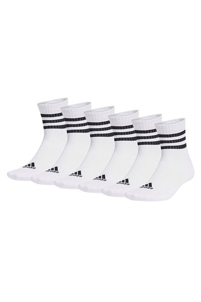 adidas Unisex Quartersocken, 6er Pack - 3-Stripes Cushioned Sportswear Mid-Cut Socks, Logo, Streifen