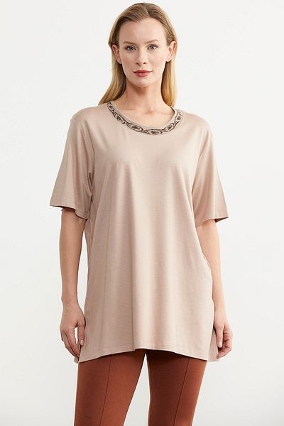 Sementa Tricou din bumbac pieptănat de mărime mare bej
