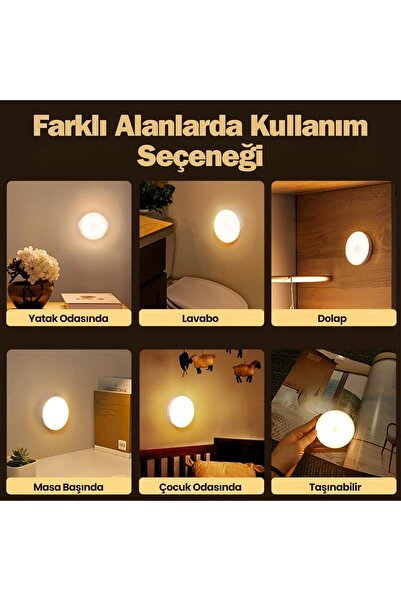 Forlife (3 Adet)LED Hareket Sensörlü Ledli Gece Lambası Şarj Edilebilir, Taşınabilir 4000k Günışığı