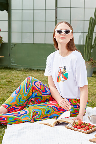 Sementa Oversize εμπριμέ Crop T-shirt - Λευκό